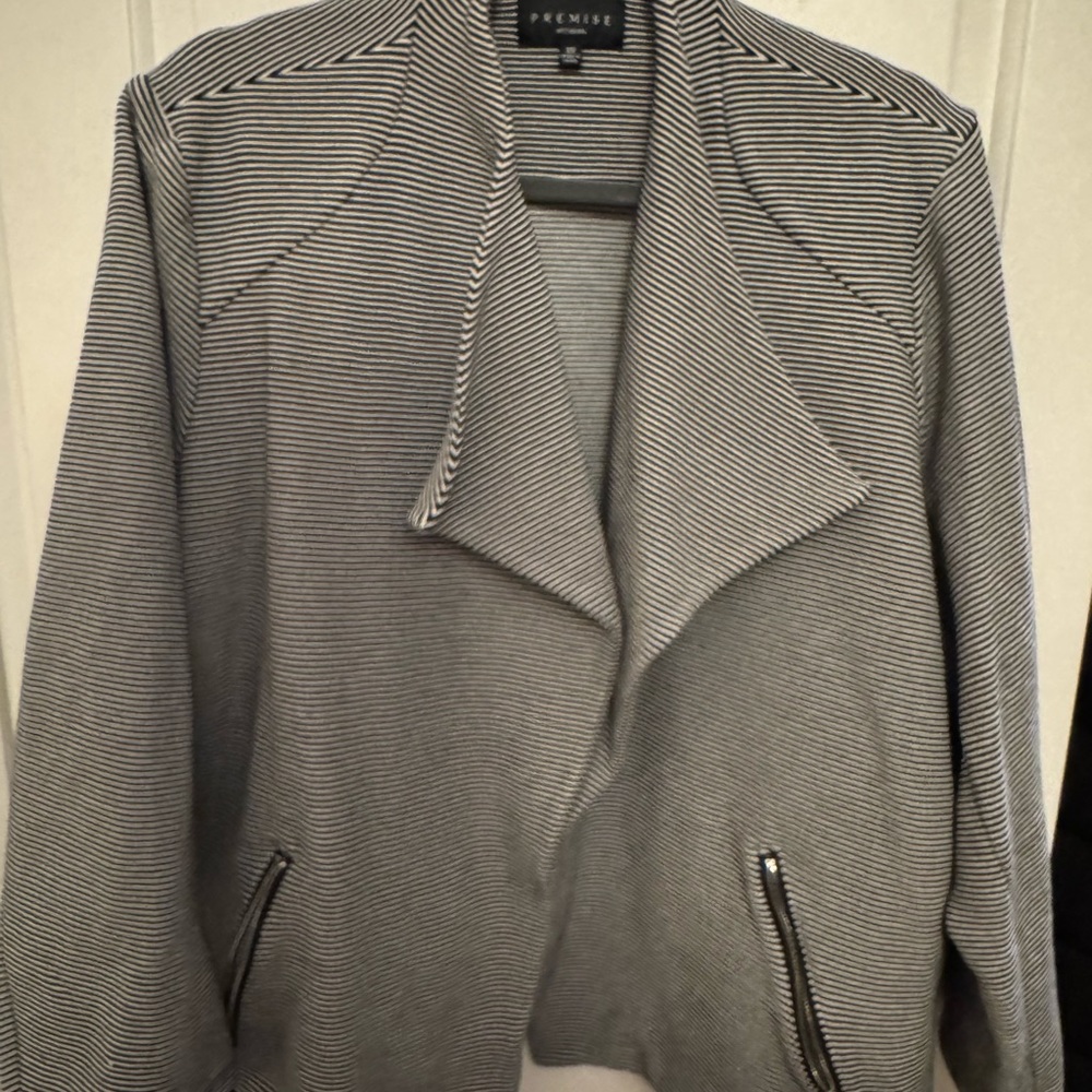Premise Women's Black and White Striped Blazer